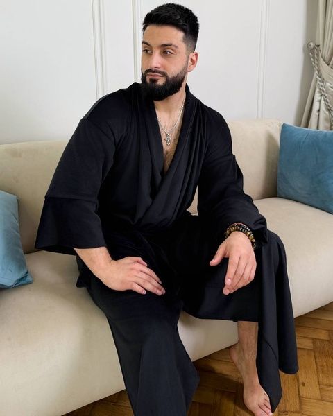 Халат чоловічий довгий велюровий, Чорний, 42-48
