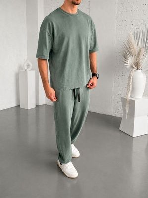 Костюм базовый мужской футболка и штаны., Олива, L-XL
