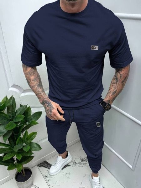Чоловічий спортивний костюм із двунитки. Футболка і штани., Sierra Blue, XXL-XXXL